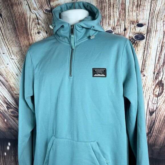 NEW Massive Outdoor Mens Sz Small Teal Repreve 1/4 Zip Hoodie Hooded Sweatshirt - Picture 2 of 10